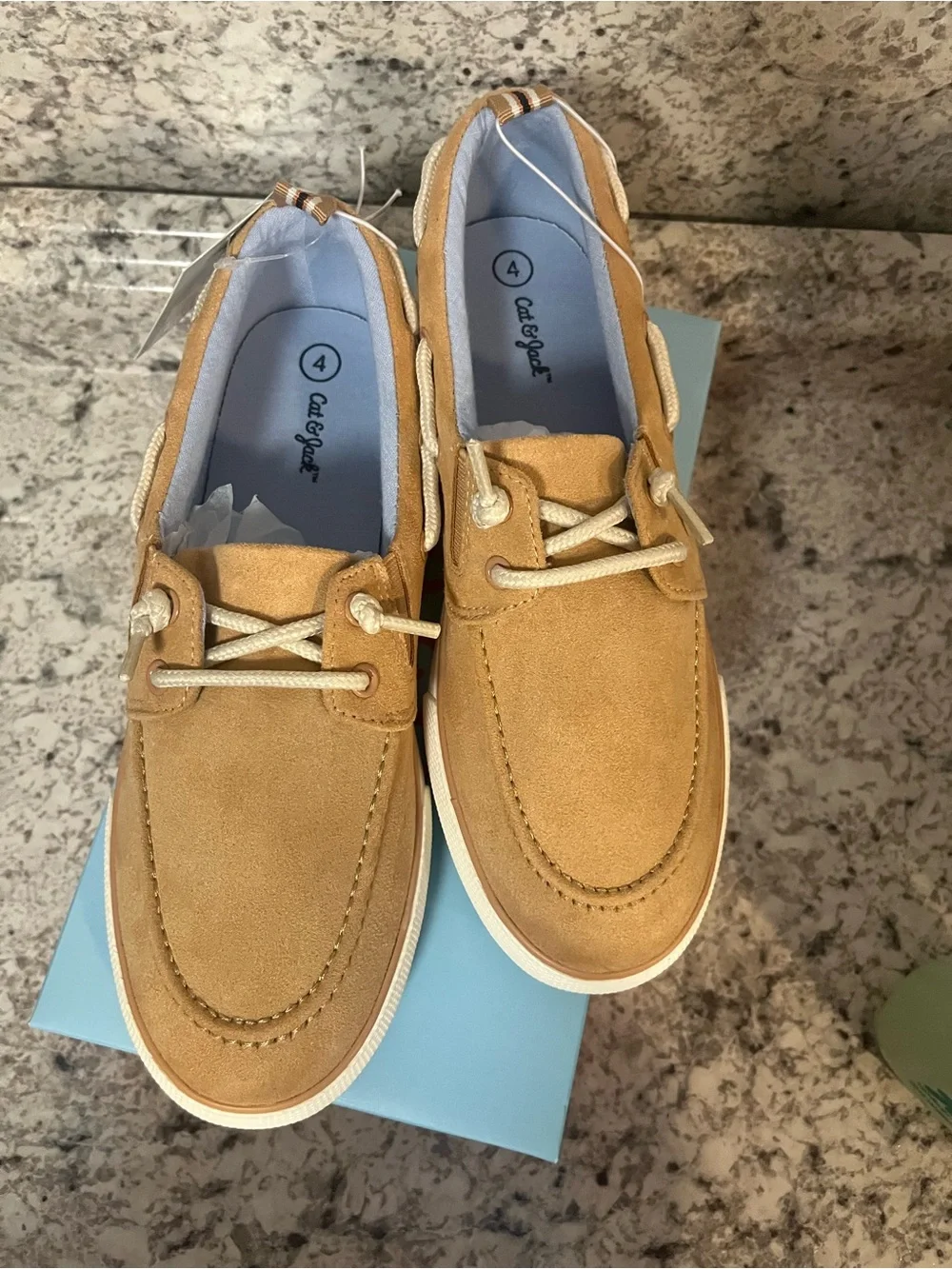 Cat & Jack boys Tan Boat Shoes with Cream Laces